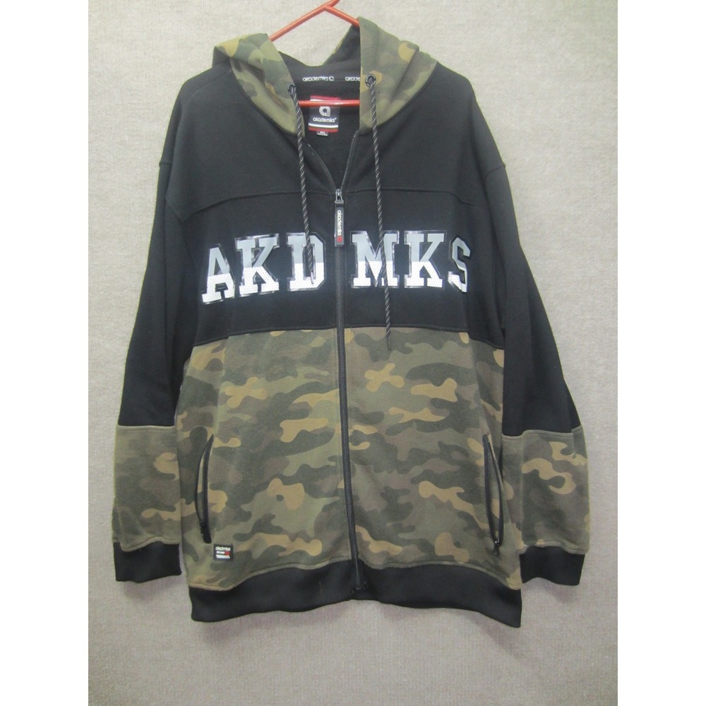 Akademiks Mens 3XL Full Zip Hoodie Camo Black Colorblock Fleece Sweatshirt